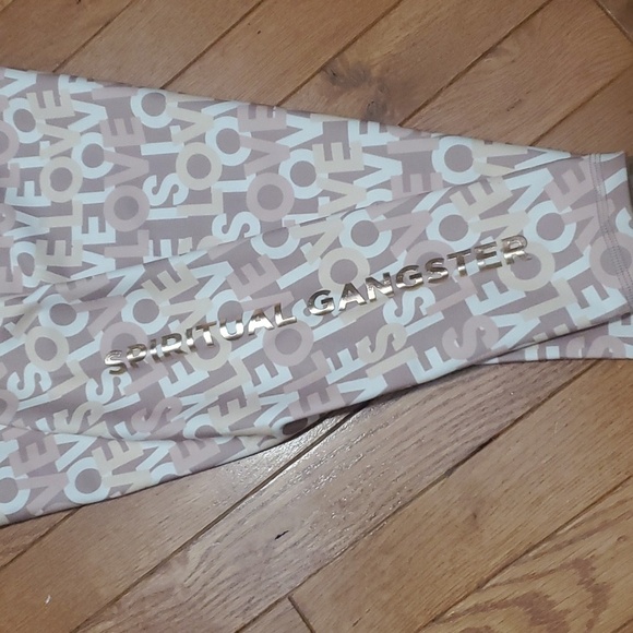 NWT SPIRITUAL GANGSTER HI RISE LOVE SPELL OUT EVERYWHERE LEGGINGS ECO JERSEY - Picture 5 of 8